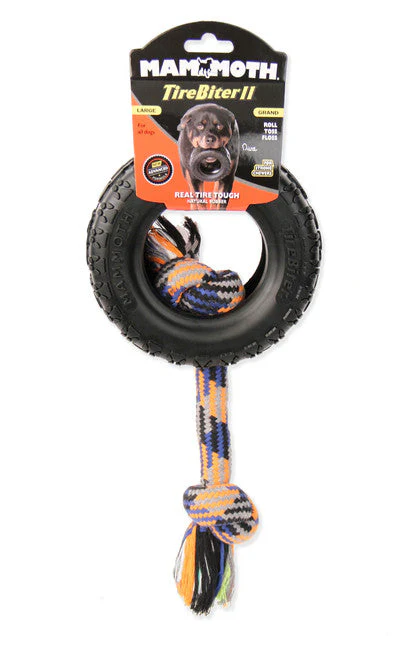 Mammoth TireBiter II with Rope Dog Toy Multi-Color 6in LG - Image 2