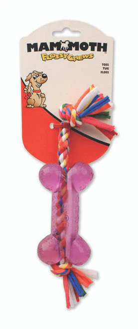 Mammoth Cloth Dog Toy Rope w/TPR Bone Assorted SM - Image 2