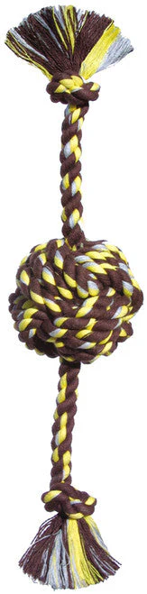 Mammoth Monkey Fist Ball Dog toy w/Rope Ends Brown/Yellow Colossal 25in - Image 2