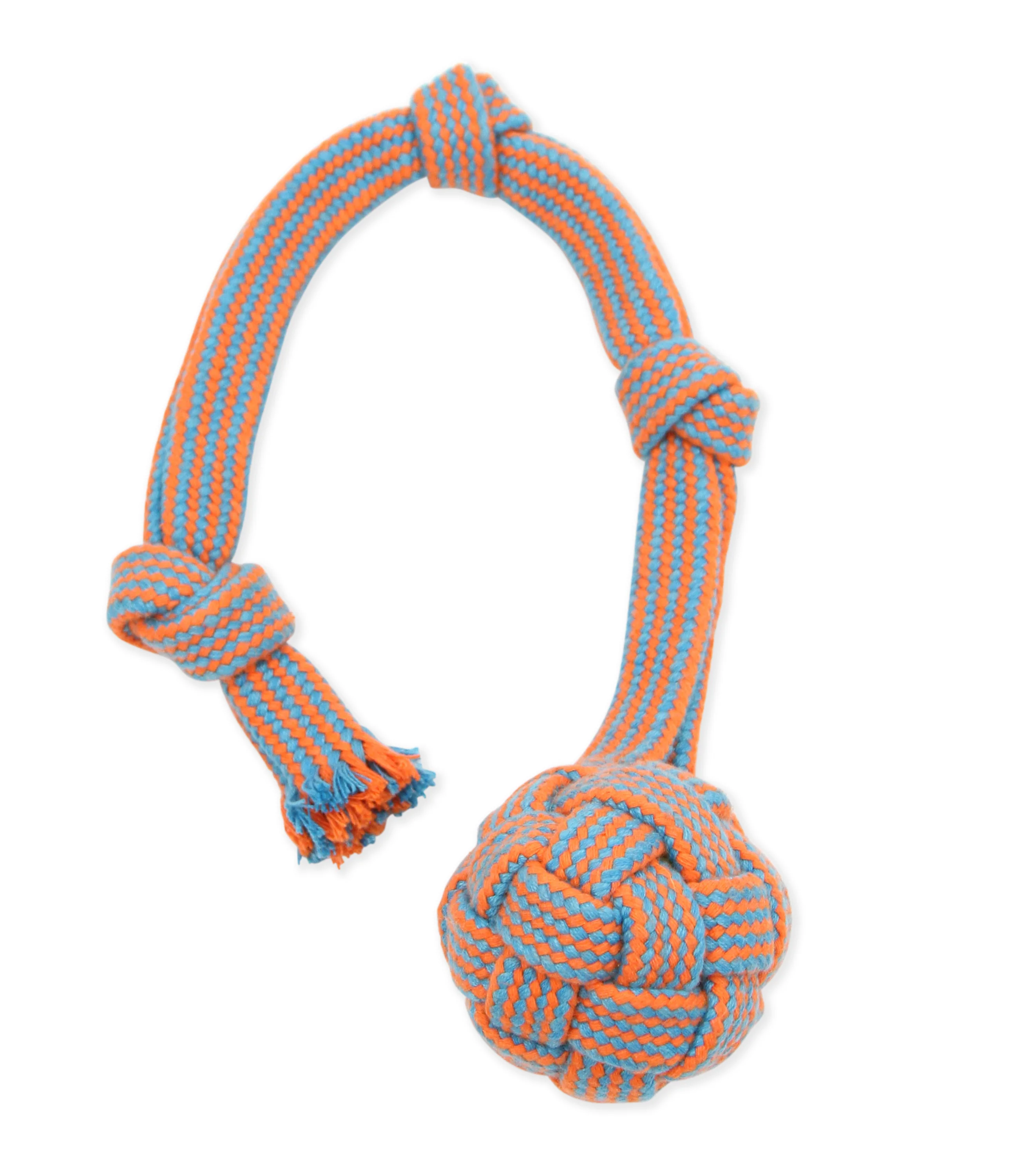Mammoth Pet Products EXTRA Flossy Webbing Ball w/Fling Handle Dog Toy Orange/Blue Small, 16 in