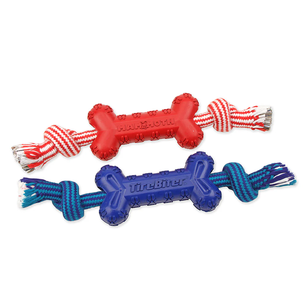 Mammoth Pet Products TireBiter Advanced Color Bone w/Extra Rope Dog Toy Large, 7.25 in