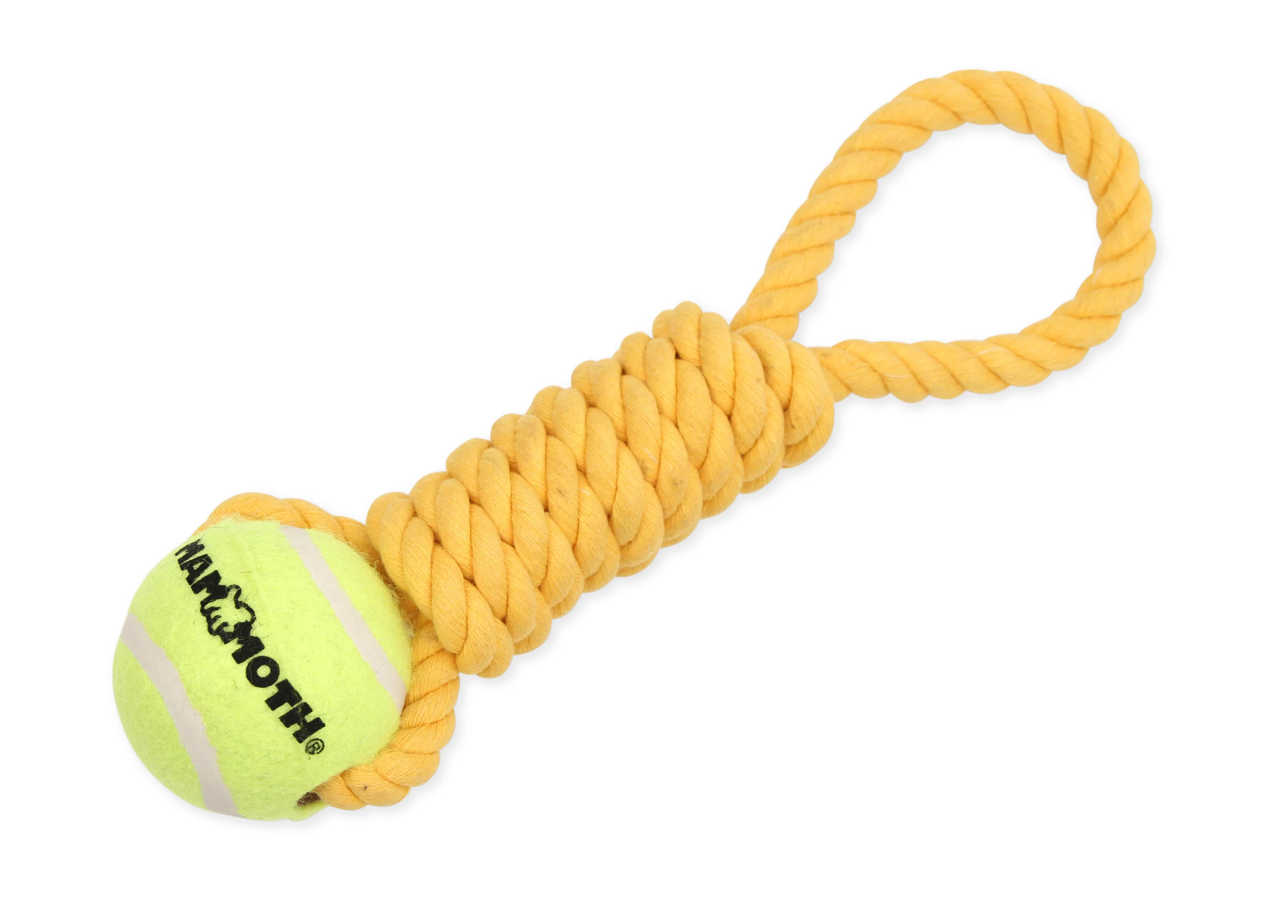 Mammoth Pet Products Twister Pull Tug w/Ball Dog Toy Yellow Medium, 12 in