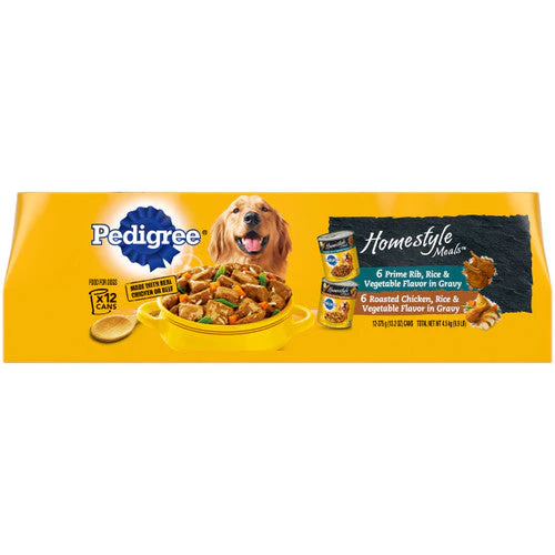 Pedigree Homestyle Meals Adult Wet Dog Food Variety Pack (Prime Rib, Roasted Chicken) 13.2oz 12pk - Image 2