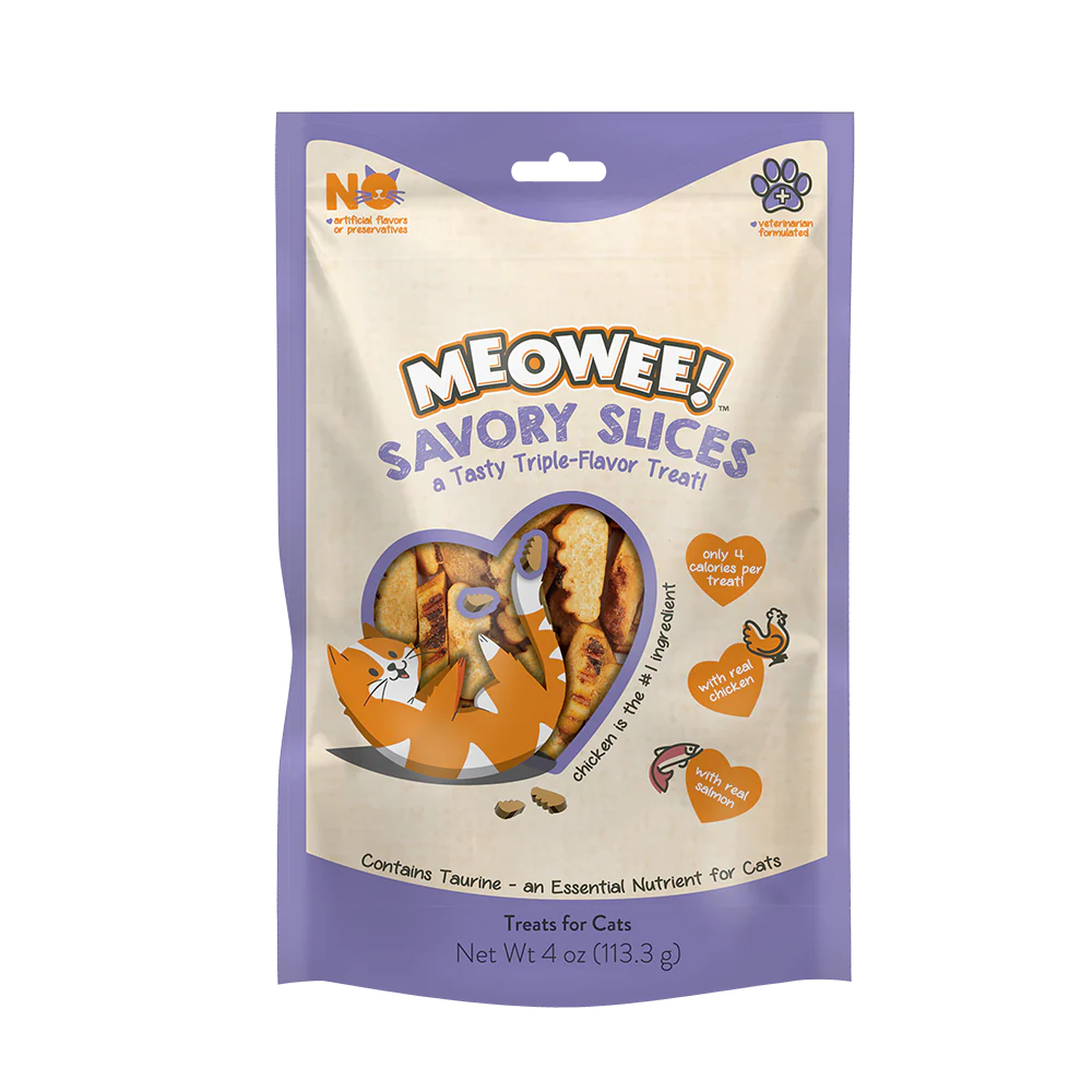 Meowee! Savory Slices Cat Treat Real Chicken & Real Salmon 4 oz