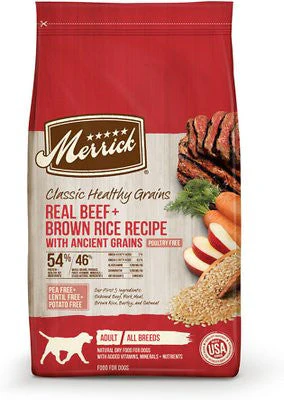 Merrick Classic Real Beef + Brown Rice Recipe with Ancient Grains 25lb {L+1x} 295291