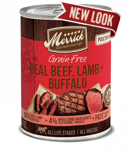 Merrick Grain Free 96% Real Beef/Lamb/Buffalo Recipe 12/12.7oz {L-1x} 295845