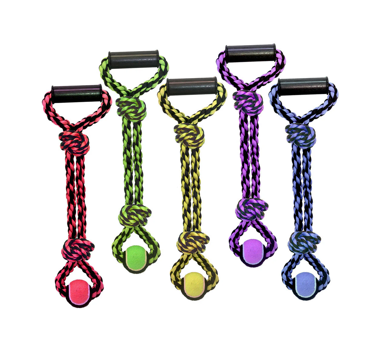Multipet Nuts for Knots 2-Knot Rope Tug Dog Toy With Tennis Ball Assorted 20 in