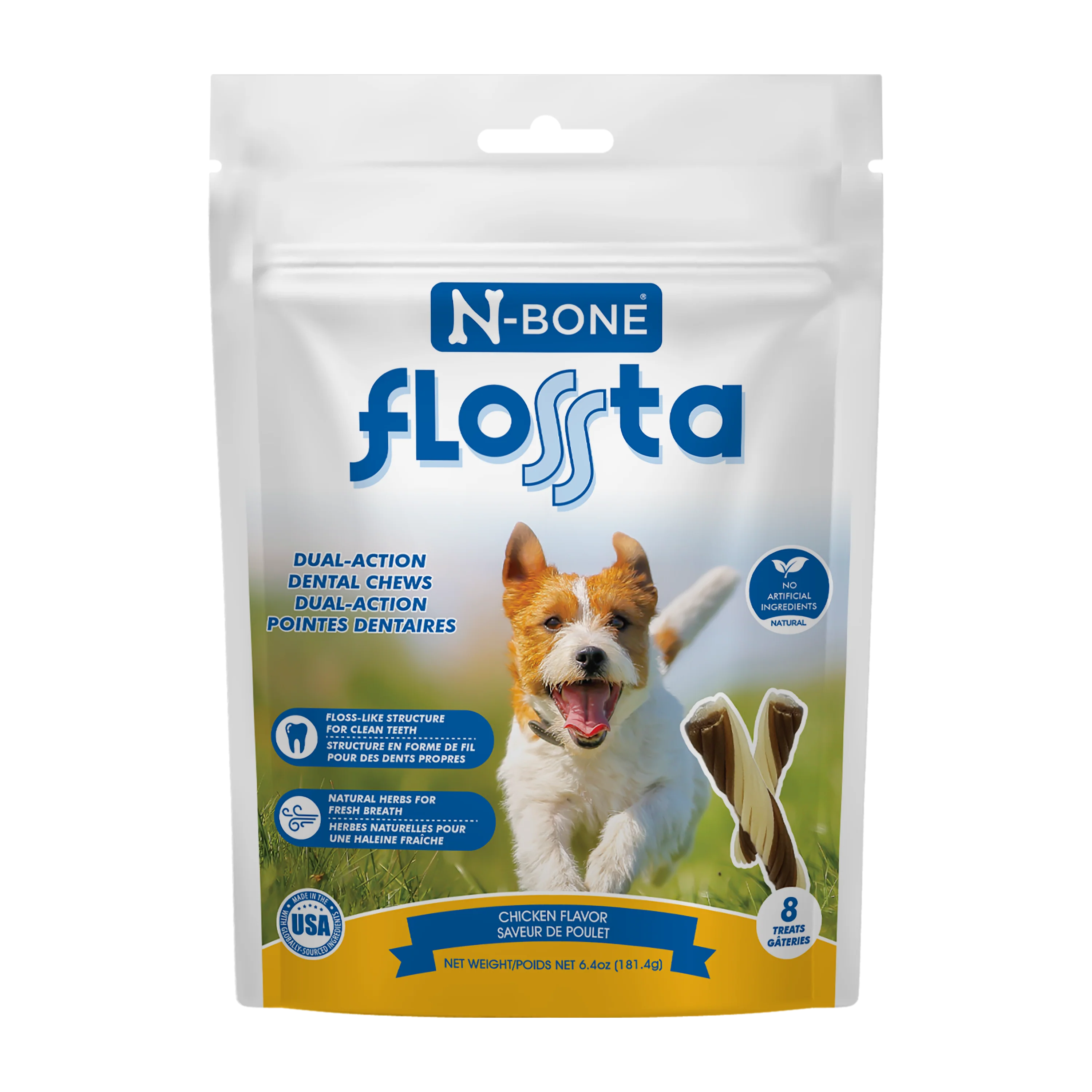N-Bone Flossta Dual Action Dog Dental Chew Chicken 8 ct, 6.4 oz