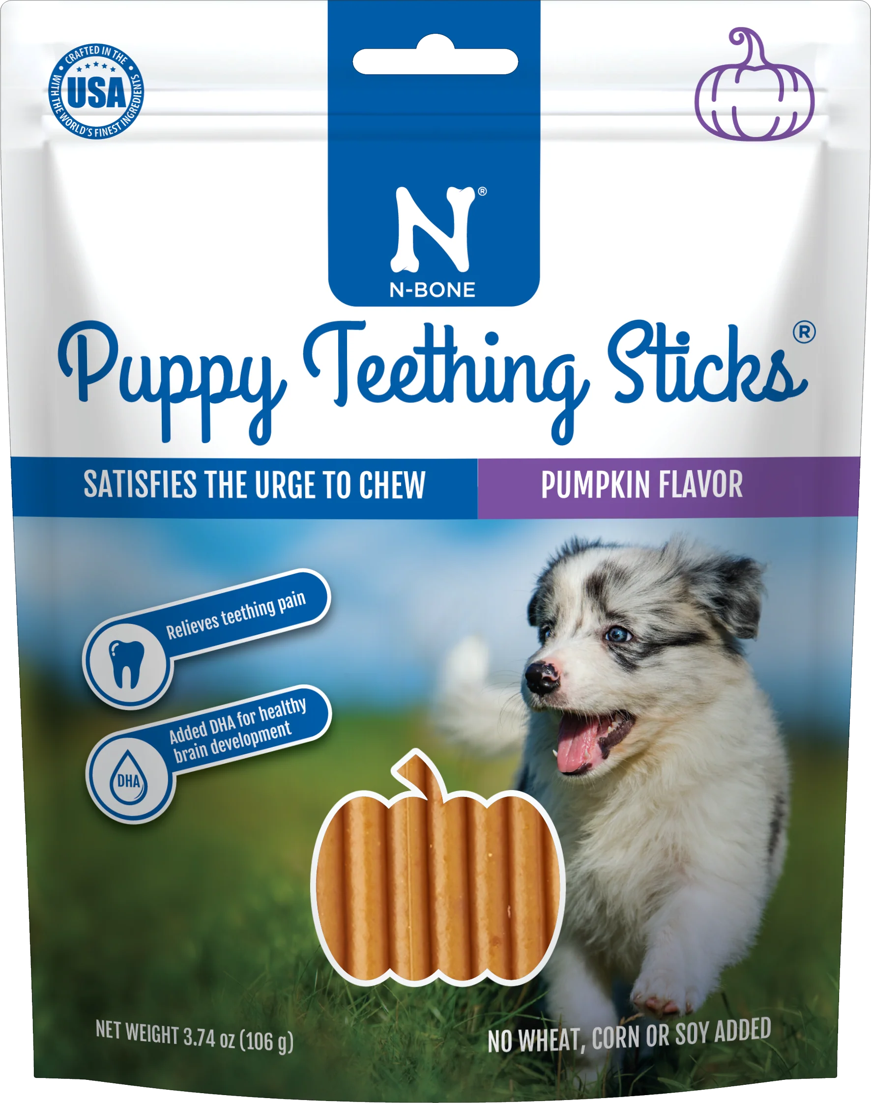 N-Bone Puppy Teething Sticks Pumpkin 3.74 oz