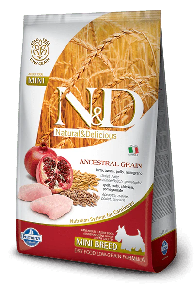 Farmina N&d Natural And Delicious Low Grain Mini Adult Chicken & Pomegranate Dry Dog Food-5.5-lb-{L-x}