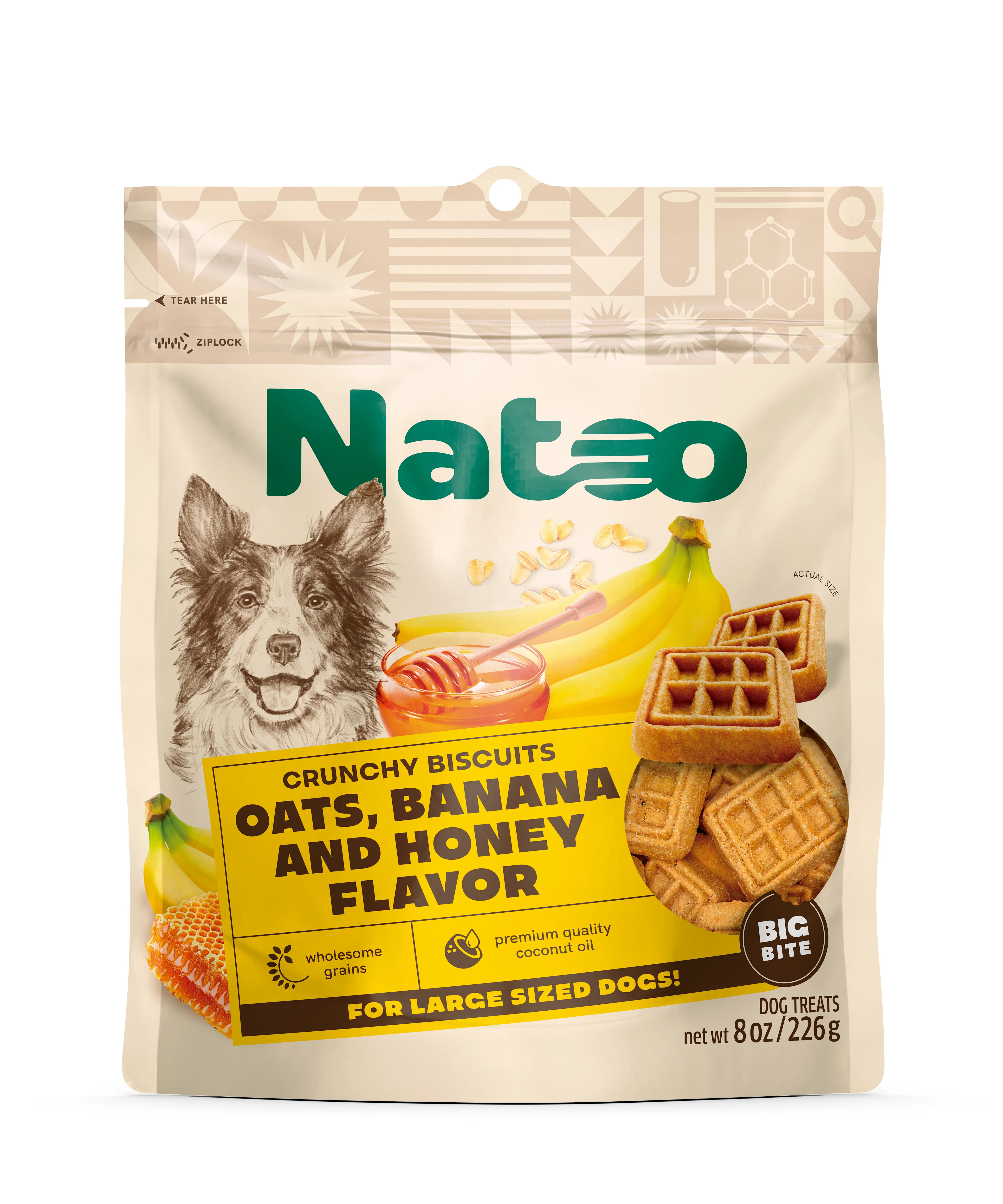 Natoo Crunchy Dog Biscuits Big Bite Oats, Banana & Honey 8 oz