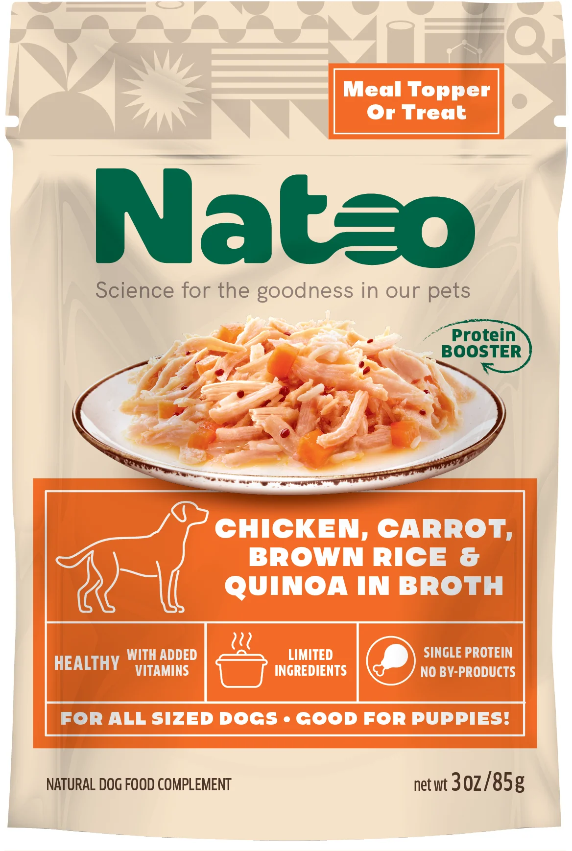 Natoo Meal Topper for Dogs Chicken, Carrot, Brown Rice, Quinoa in Broth 20ea/3 oz