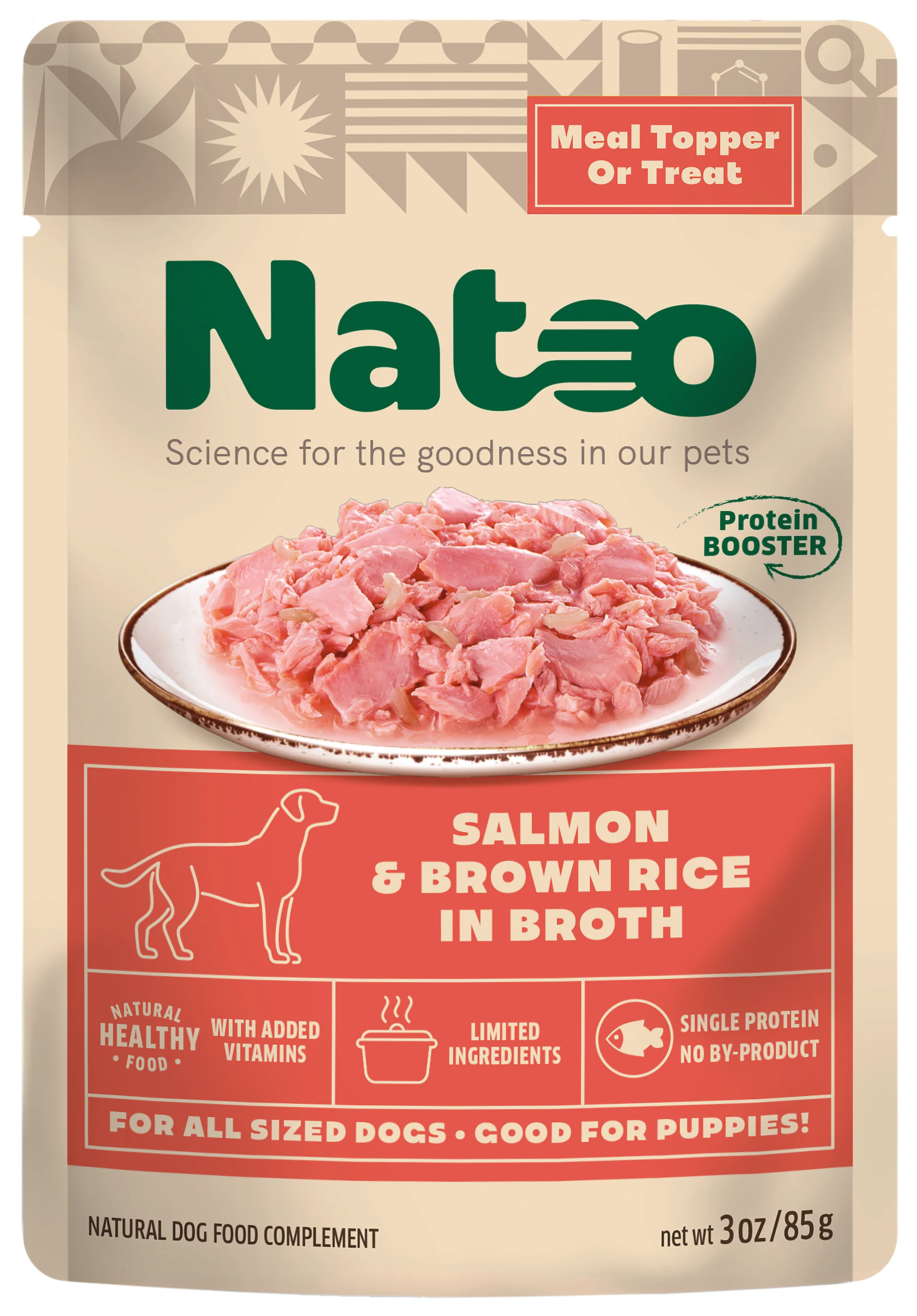 Natoo Meal Topper for Dogs Salmon & Brown Rice in Broth 20ea/3 oz