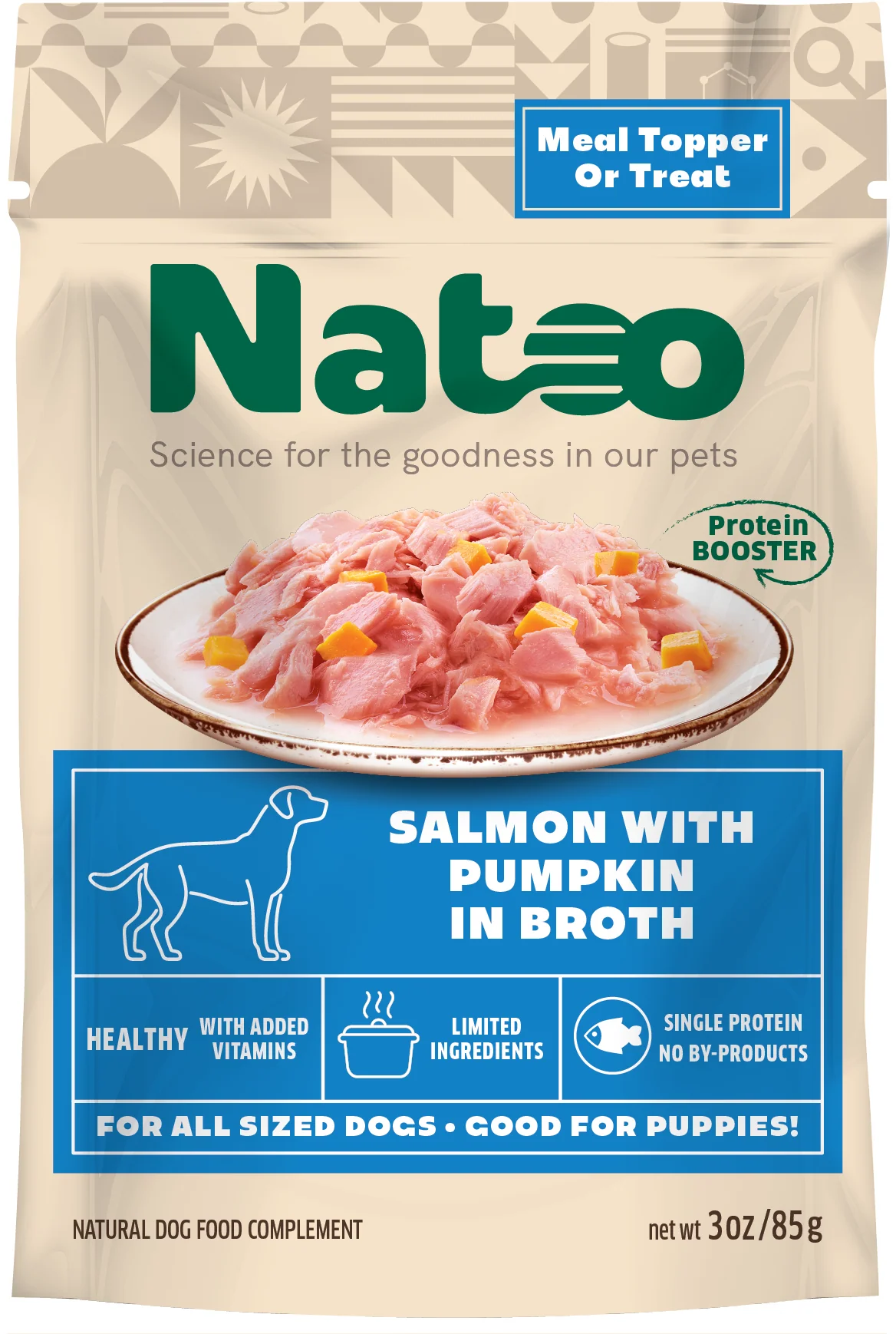 Natoo Meal Topper for Dogs Salmon w/Pumpkin in Broth 20ea/3 oz