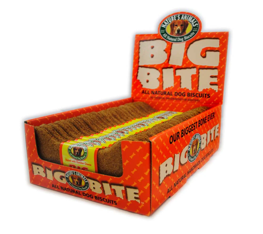 Natures Animals Big Bite All Natural Dog Biscuit Display Cheddar Cheese 8 in, 24 ct