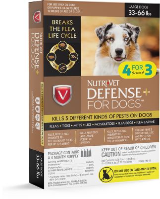 Nutri-Vet Defense+ Flea & Tick for Dog Large, 33-66 lb, 4 pk