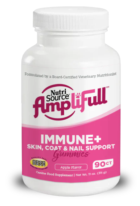 NutriSource AmpliFull Immune & Skin Coat & Nail Gummies Dog Supplelment Apple 90 ct