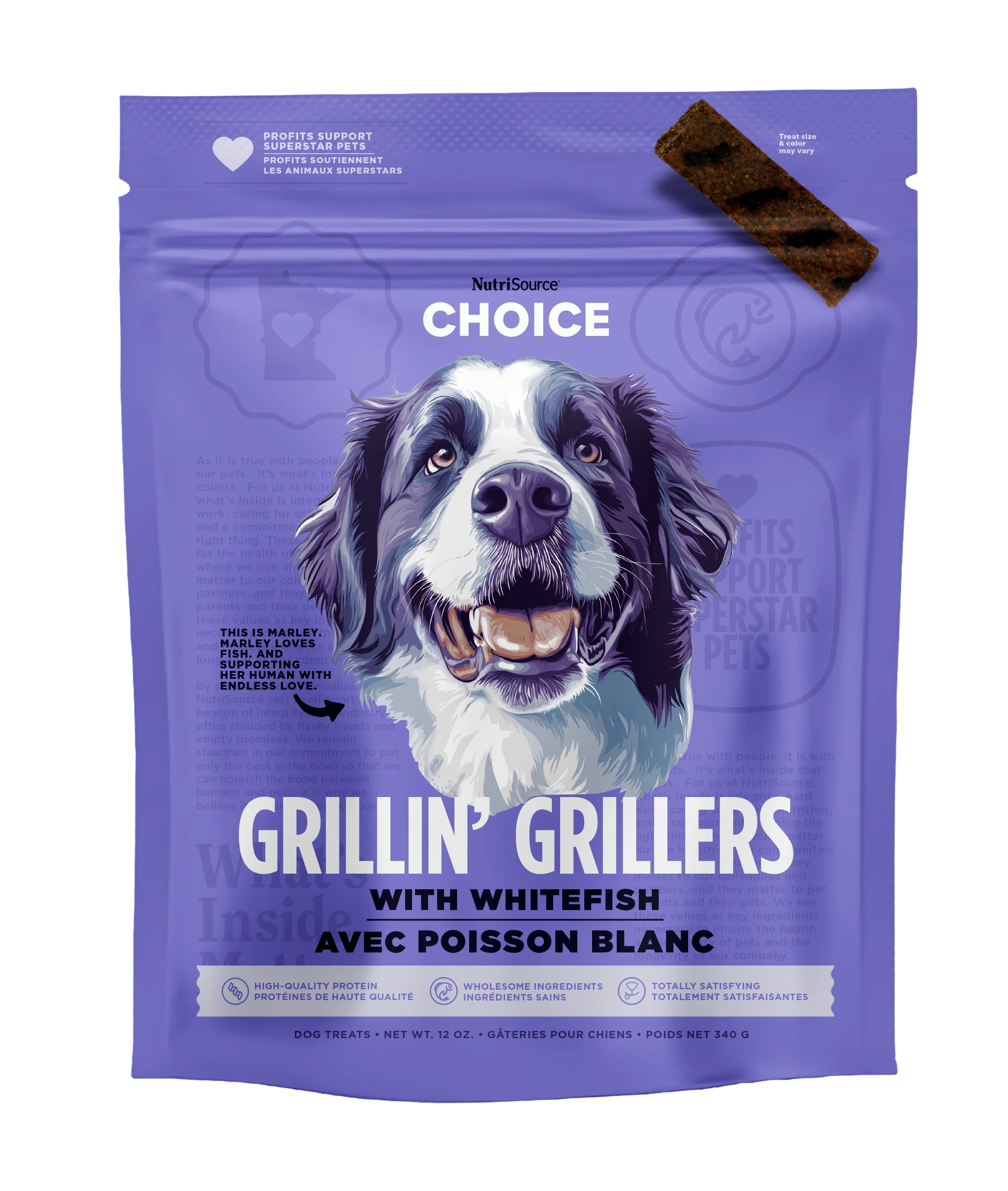 NutriSource Choice Grillin' Grillers Dog Treats Whitefish 12 oz