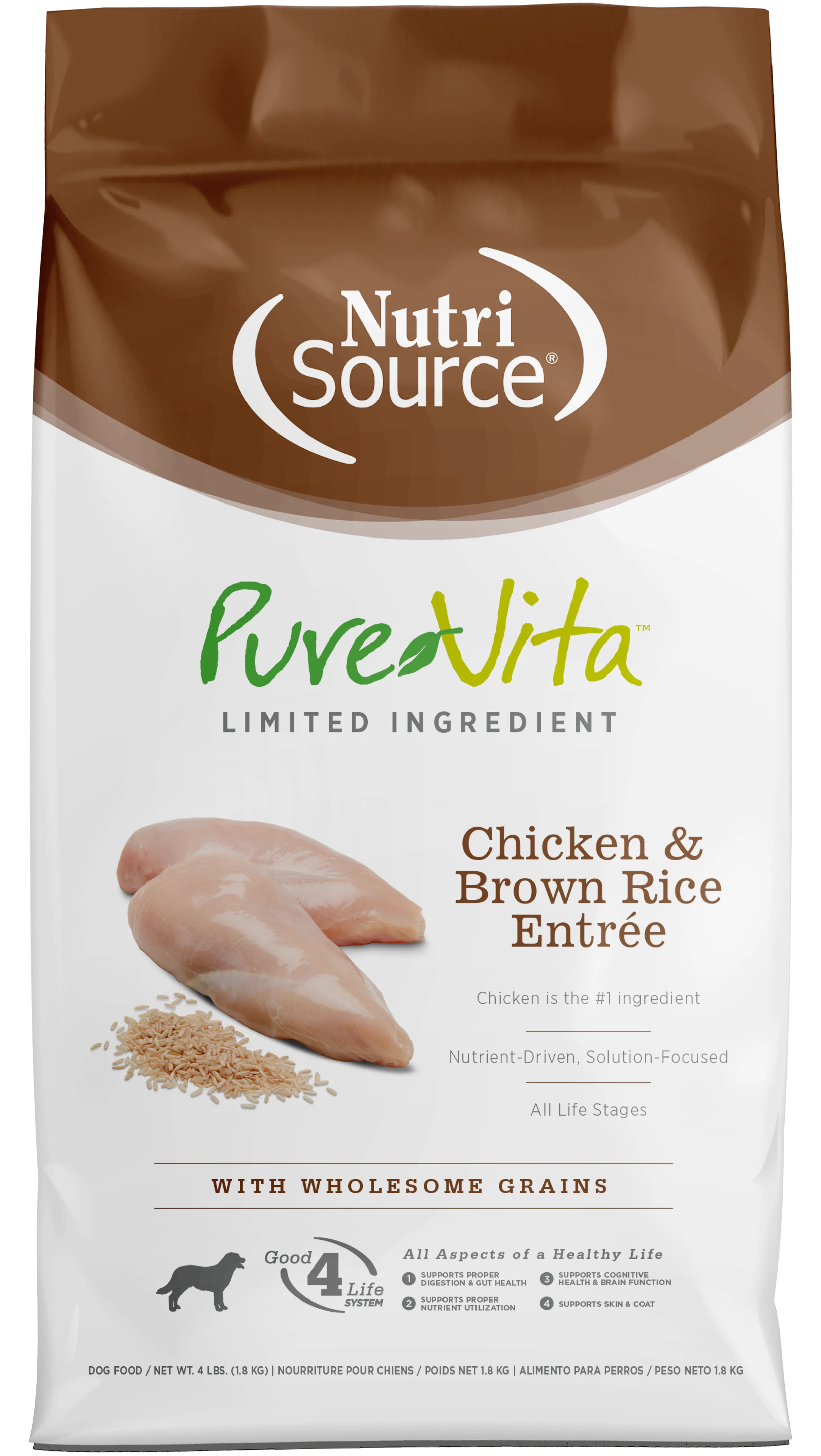 NutriSource PureVita LID Dry Dog Food Chicken & Brown Rice Entrée 4 lb