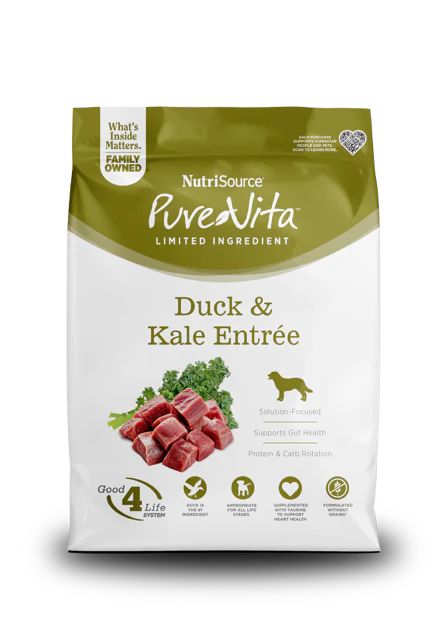 NutriSource PureVita LID Dry Dog Food Duck & Kale 12 lb