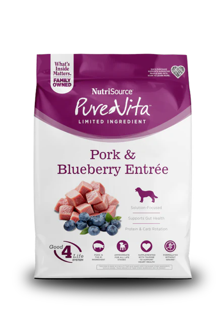 NutriSource PureVita LID Dry Dog Food Pork & Blueberry 4 lb