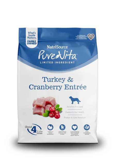 NutriSource PureVita LID Dry Dog Food Turkey & Cranberry 12 lb