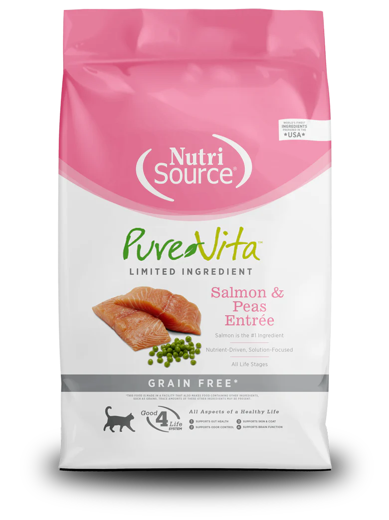 NutriSource PureVita LID Grain Free Dry Cat Food Salmon & Peas Entrée 4 lb