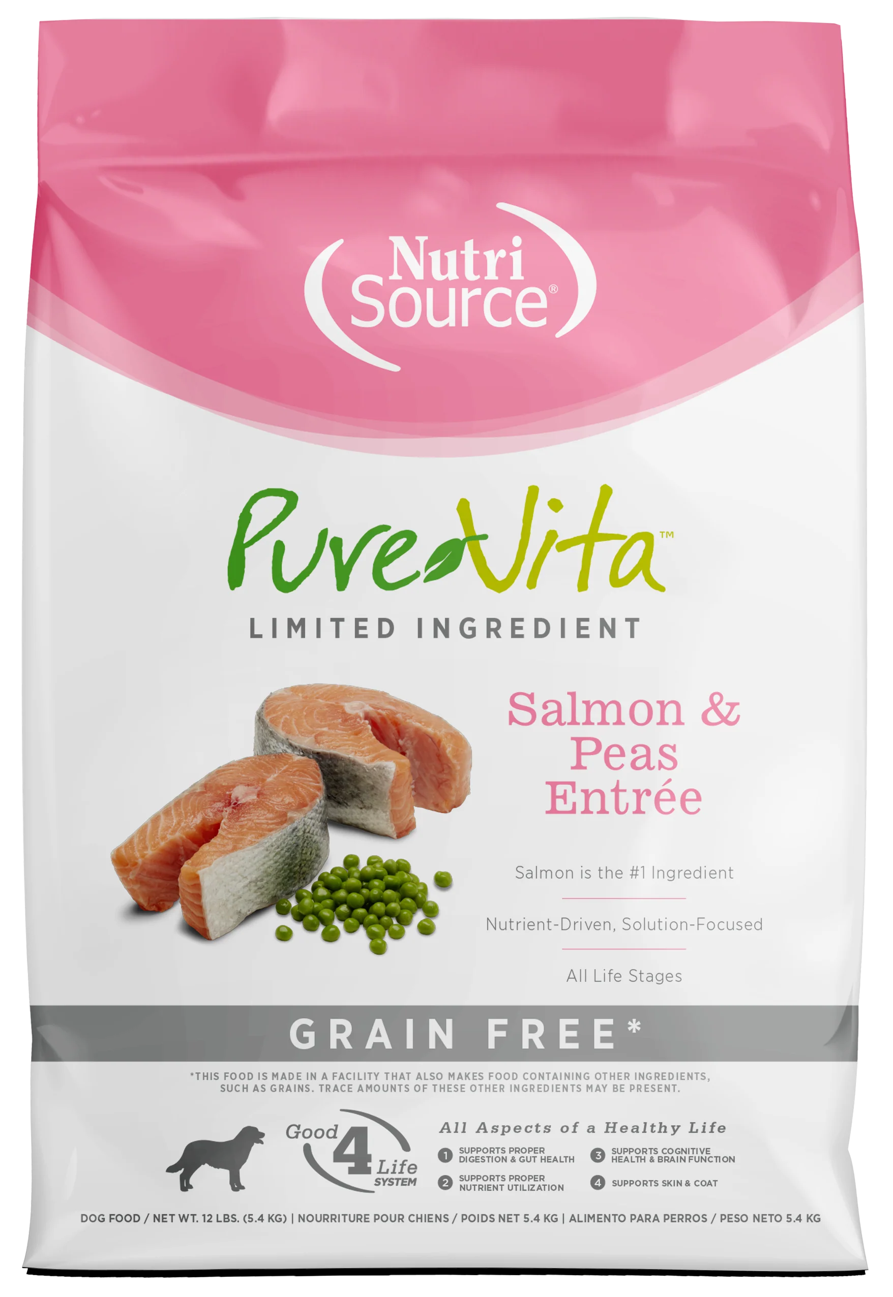 NutriSource PureVita LID Grain Free Dry Dog Food Salmon & Peas Entrée 12 lb