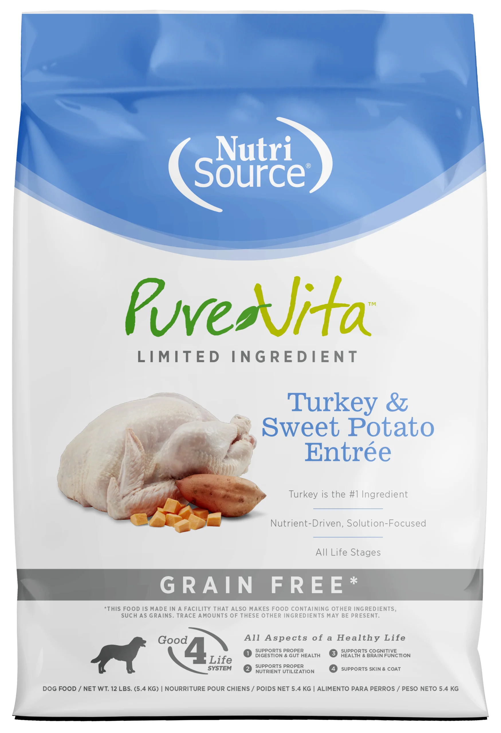 NutriSource PureVita LID Grain Free Dry Dog Food Turkey & Sweet Potato Entrée 12 lb