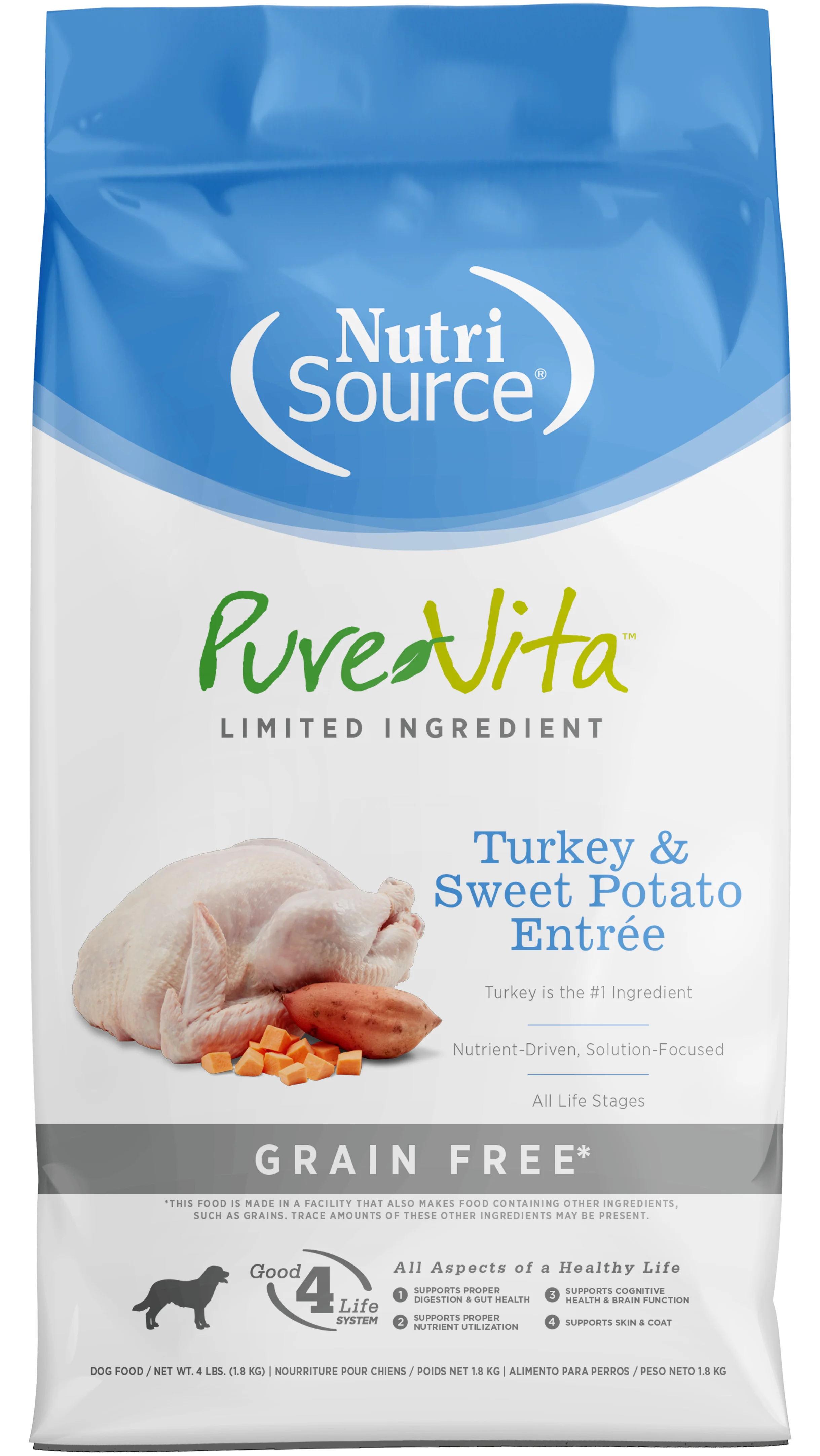 NutriSource PureVita LID Grain Free Dry Dog Food Turkey & Sweet Potato Entrée 4 lb