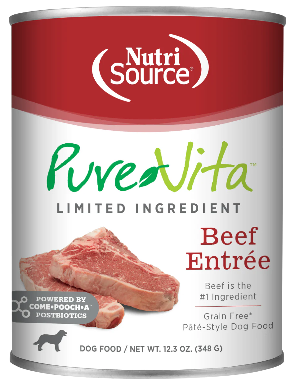 NutriSource PureVita LID Pate Grain Free Wet Dog Food Beef Entrée 12ea/12.3 oz