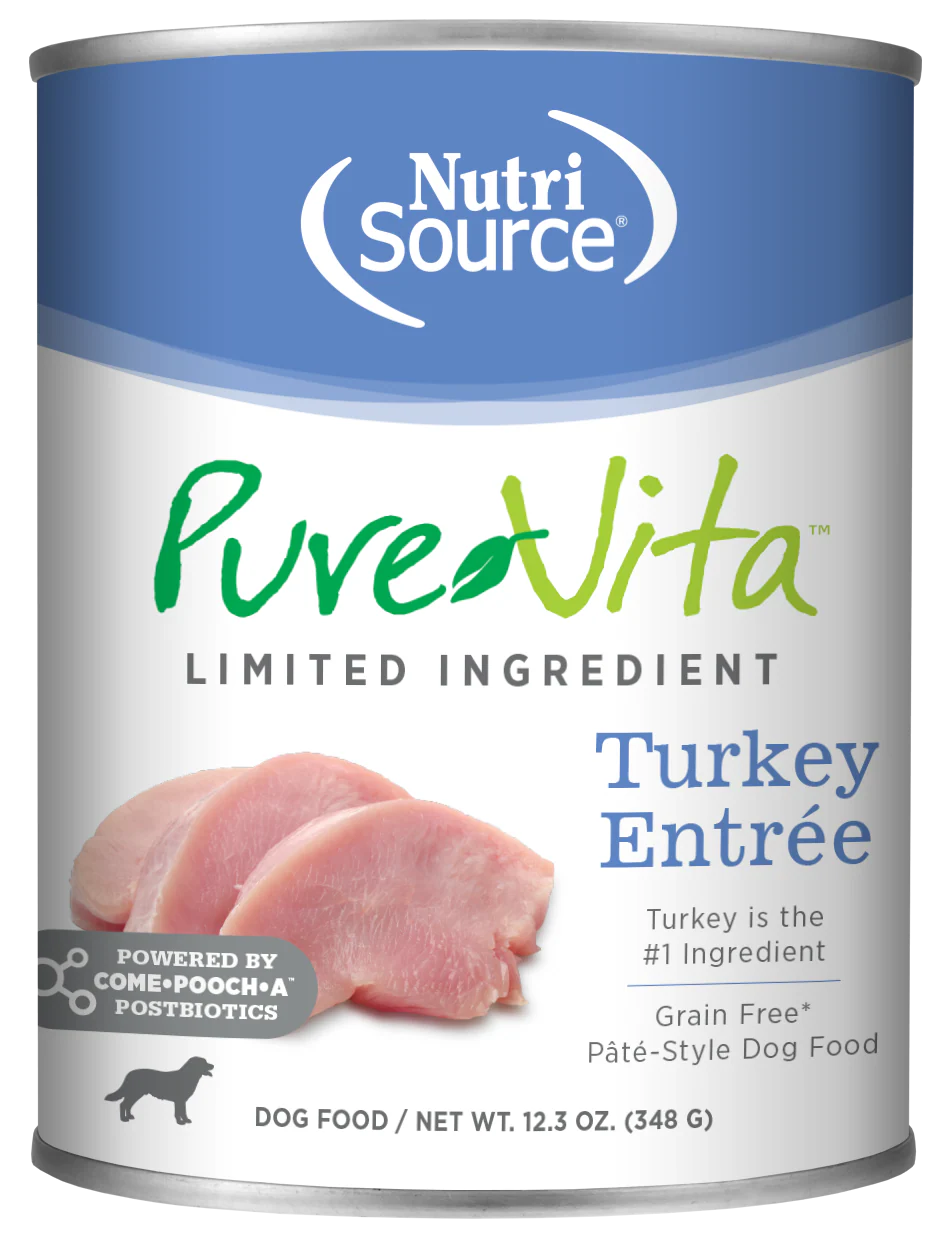 NutriSource PureVita LID Pate Grain Free Wet Dog Food Turkey Entrée 12ea/12.3 oz