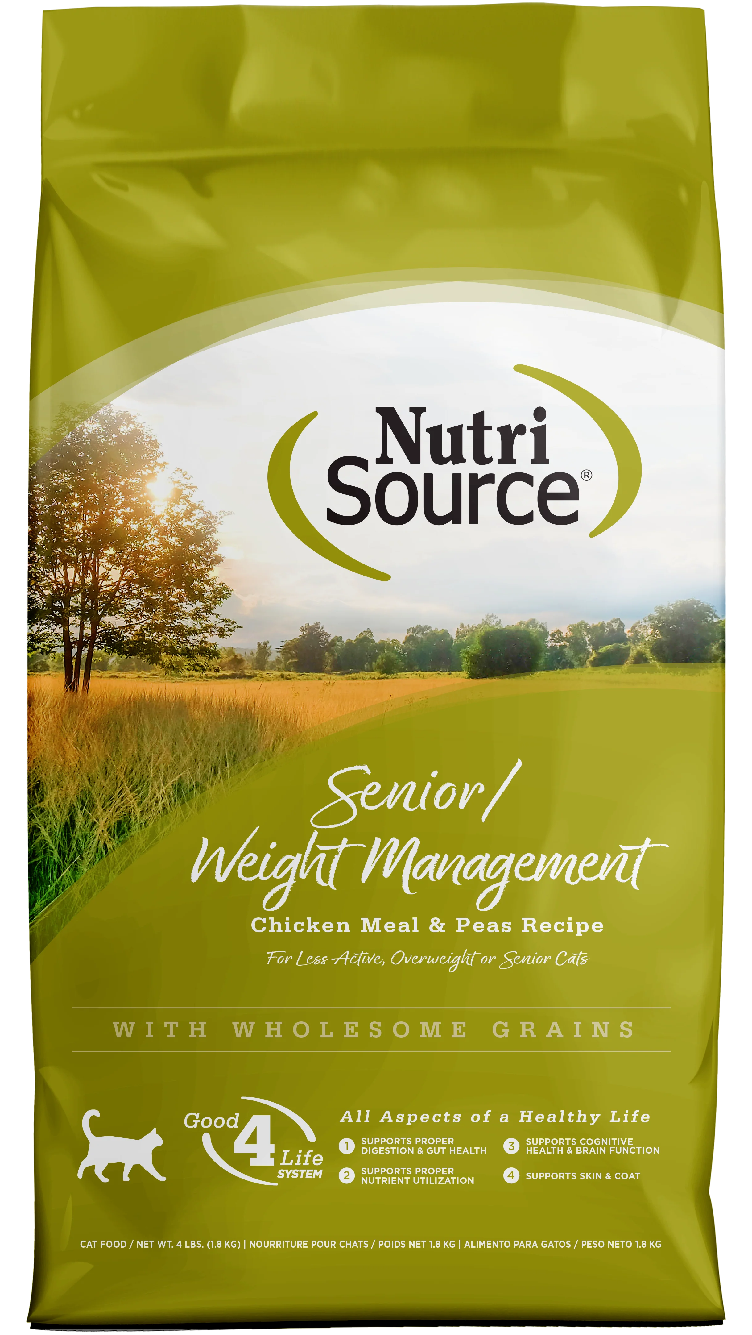 NutriSource Senior Weight Management Dry Cat Food Chicken Meal & Peas 4 lb