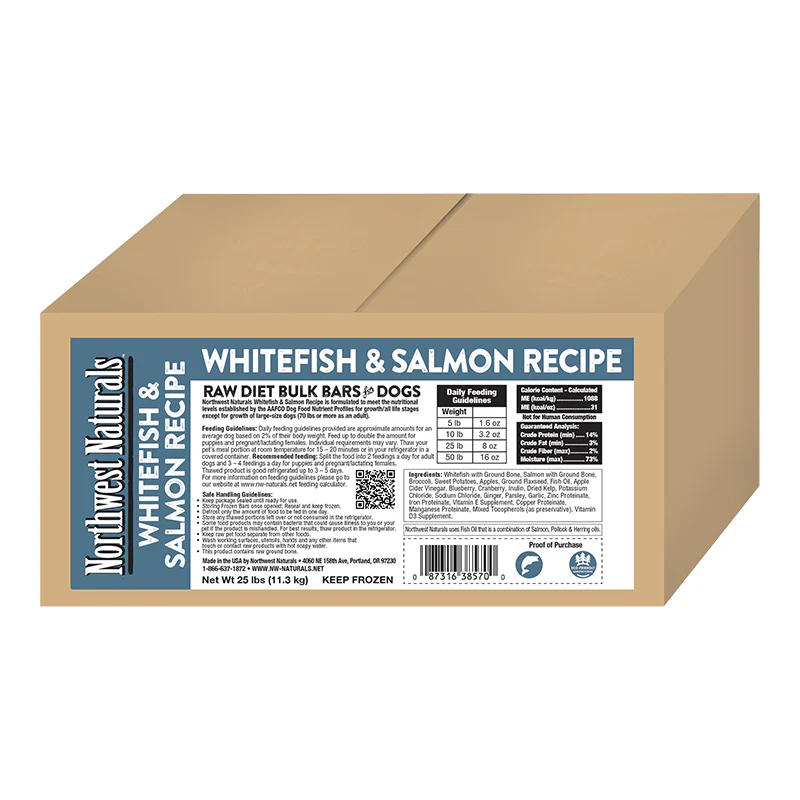 Northwest Naturals Dog Frozen Whitefish & Salmon Bars Bulk 25lb {L-x} SD-5