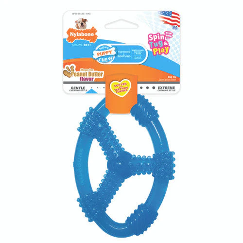 Nylabone Puppy Chew Spin Tug & Play Toy Peanut Butter Blue Medium/Wolf (1 Count) - Image 2