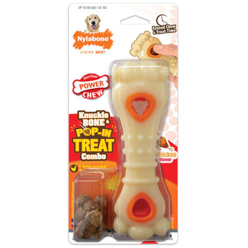Nylabone Power Chew Knuckle Bone & Pop-In Treat Dog Toy Combo Knuckle Pop-In Chicken Large/Giant (1 Count) - Image 2