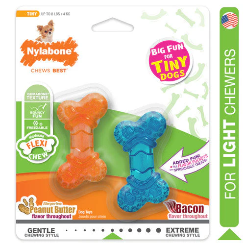 Nylabone Moderate Chew FlexiChew Bone Peanut Butter & Bacon XX-Small/Tiny (2 Count) - Image 2