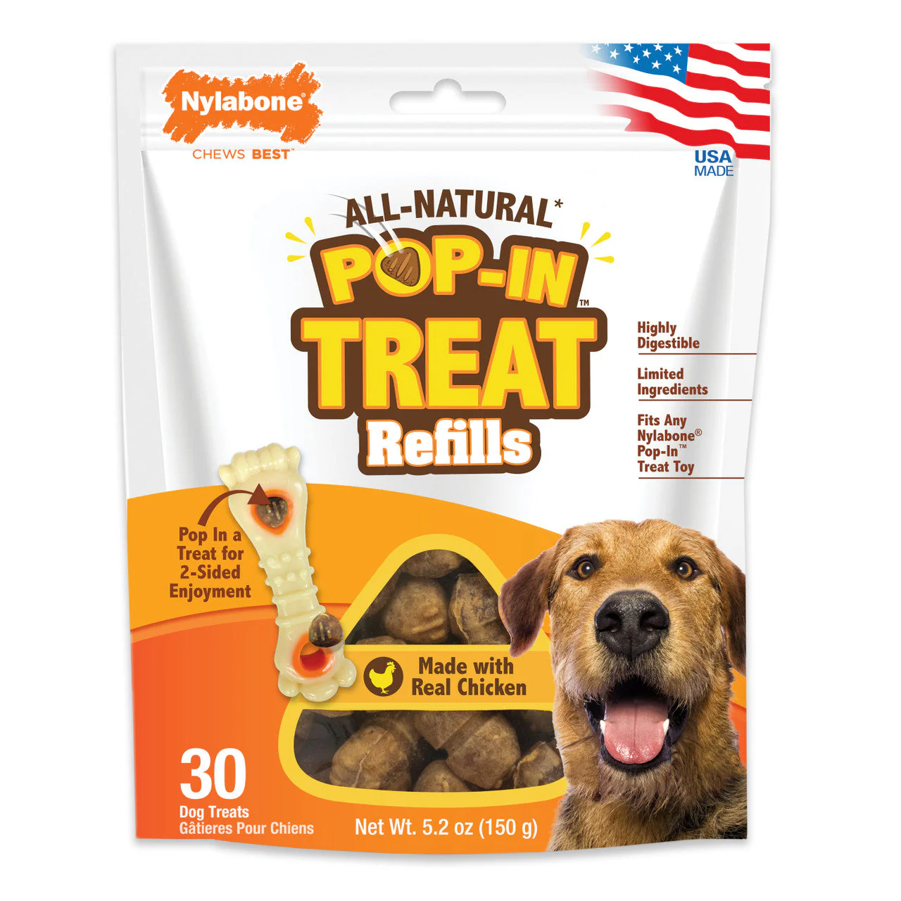 Nylabone Pop-In Dog Treat Refills for Treat Toy Combo Pop-In Refills Chicken Medium/Wolf (30 Count)
