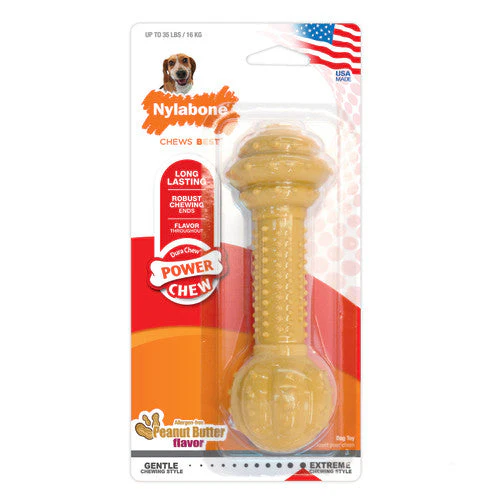Nylabone Barbell Power Chew Durable Dog Toy Peanut Butter Medium/Wolf (1 Count) - Image 2