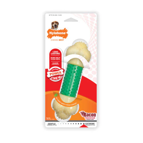 Nylabone Double Action Power Chew Durable Dog Toy Bacon Medium/Wolf (1 Count) - Image 2