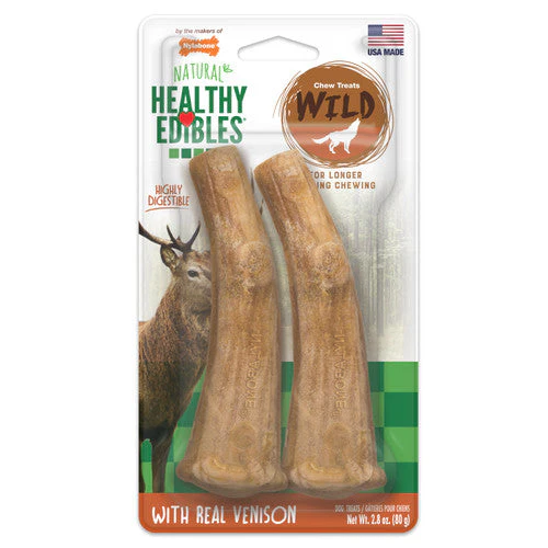 Nylabone Healthy Edibles WILD Antler Natural Long Lasting Venison Flavor Dog Chew Treats Mediaum (Pack of 2) - Image 2
