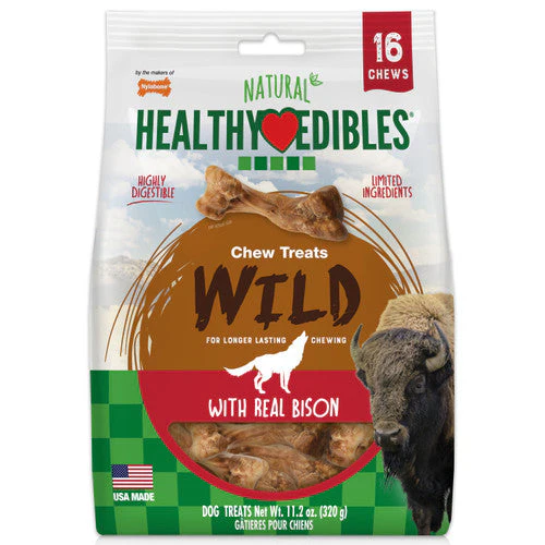 Nylabone Healthy Edibles WILD Natural Long Lasting Bison Flavor Dog Chew Treats Wild Bone Small (Pack of 16) - Image 2