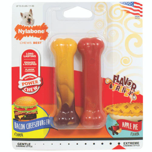 Nylabone Power Chew Flavor Frenzy Durable Dog Chew Toys Twin Pack Bacon Cheeseburger & Apple Pie Small/Regular (2 Count) - Image 2