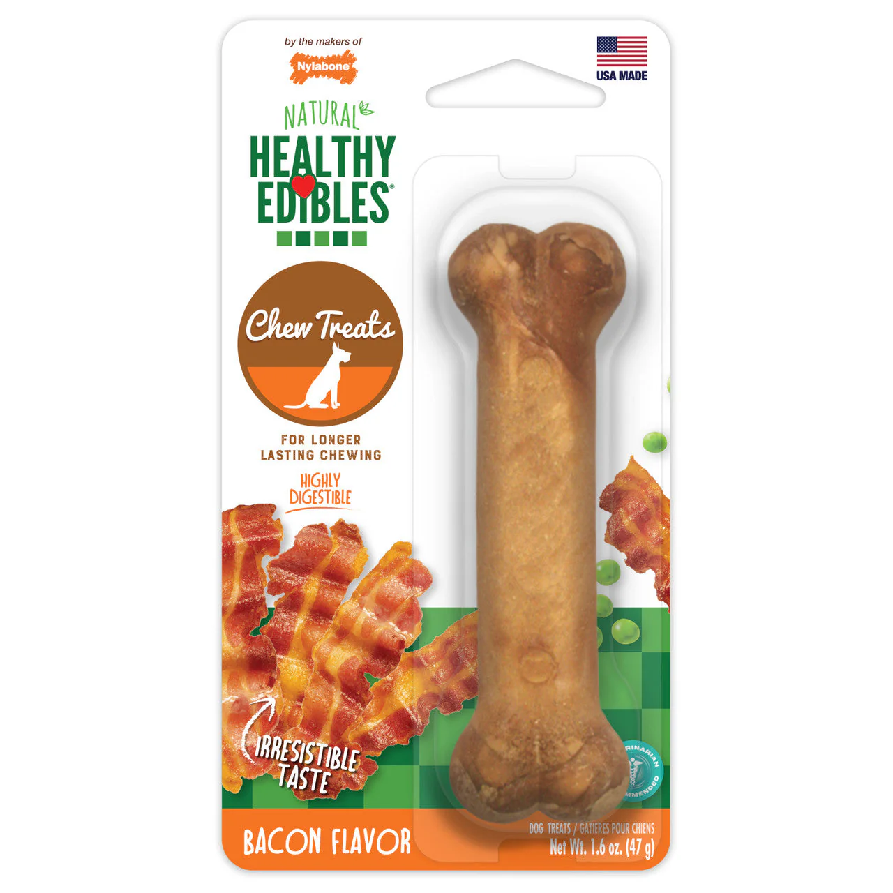 Nylabone Healthy Edibles All-Natural Long Lasting Bacon Flavor Chew Treats 1 Count Small/Regular
