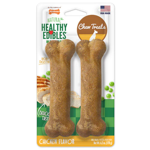 Nylabone Healthy Edibles All-Natural Long Lasting Chicken Flavor Dog Chew Treats 2 Count Medium/Wolf - Image 2