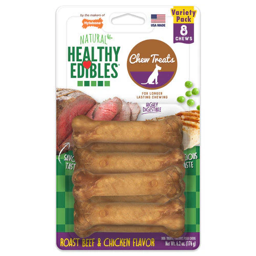 Nylabone Healthy Edibles All-Natural Long Lasting Roast Beef and Chicken Flavor Chew Treats 8 Count Roast Beef & Chicken X-Small/Petite - Image 2