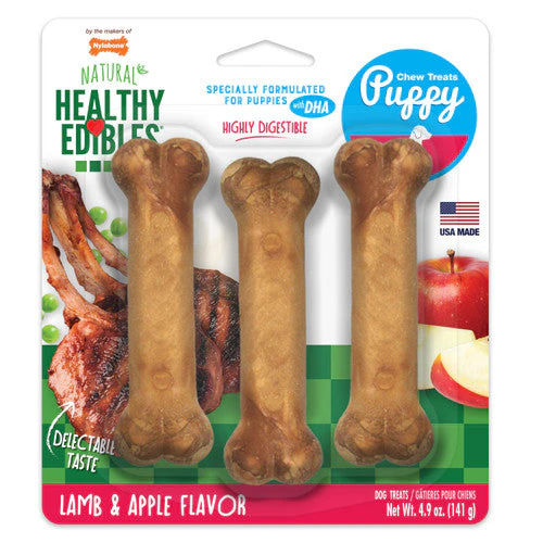 Nylabone Healthy Edibles Puppy Natural Long Lasting Dog Chew Treats Lamb & Apple Small/Regular (3 Count) - Image 2