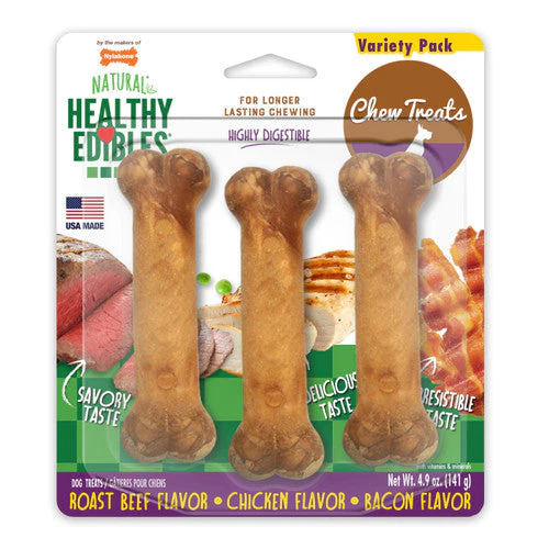 Nylabone Healthy Edibles All-Natural Long Lasting Chew Treats Variety Pack 3 count Small/Regular - Up to 25 lbs. (D) - Image 2