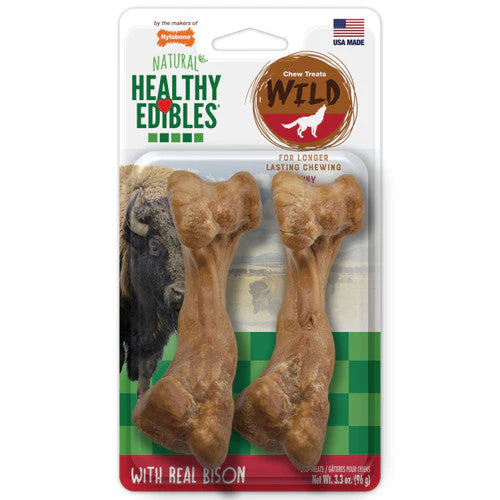 Nylabone Healthy Edibles WILD Natural Long Lasting Bison Flavor Dog Chew Treats Wild Bone Medium (Pack of 2) - Image 2