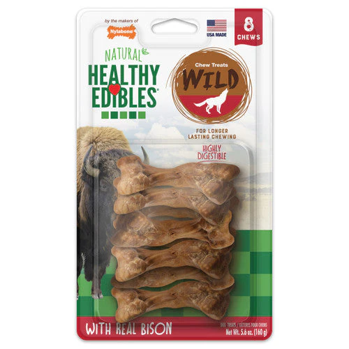 Nylabone Healthy Edibles WILD Natural Long Lasting Bison Flavor Dog Chew Treats Wild Bone Small (Pack of 8) - Image 2